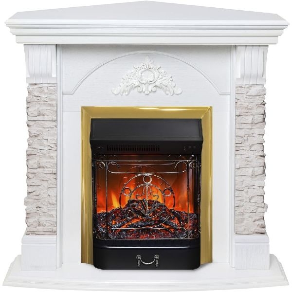 Электрокамин RealFlame Athena Corner GR STD/EUG/24/25,5 WT+Majestic Lux Brass 1080 х 989 мм белый